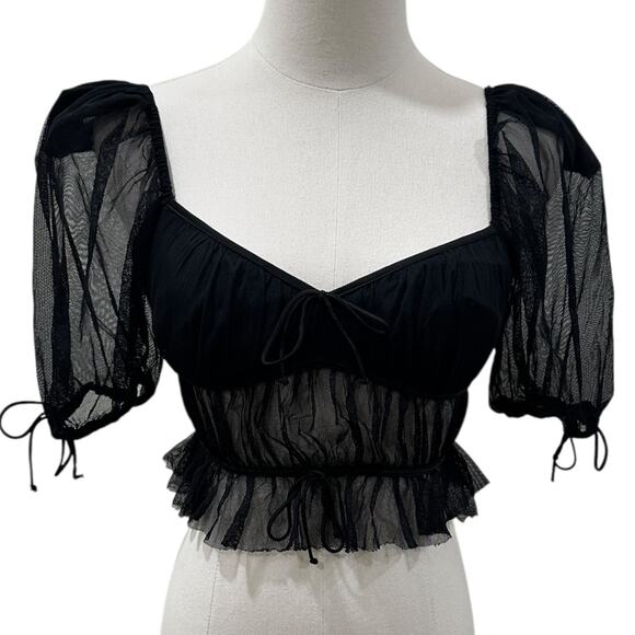 For Love & Lemons Sunshine Crop Top in Black - Picture 2 of 7